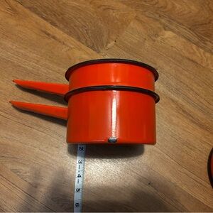 Vintage Orange Enamel double broiler Set